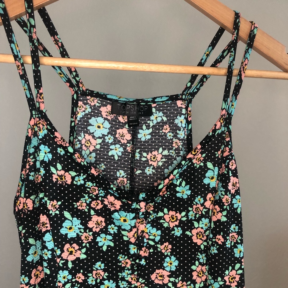 TOPSHOP Black Floral Dress Polka Dot Dress Size 4